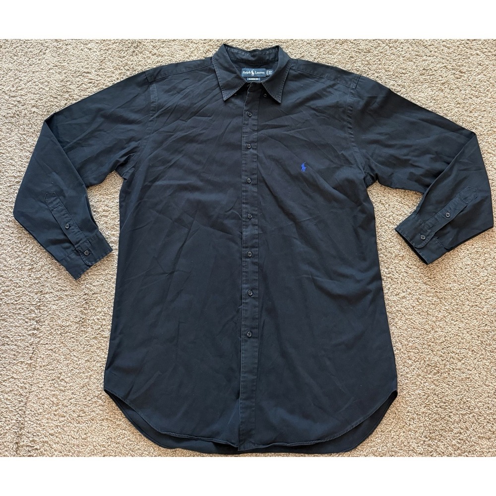 Polo Ralph Lauren Shirt Mens Large Black Twill Long Sleeve Classic Fit XL Tall